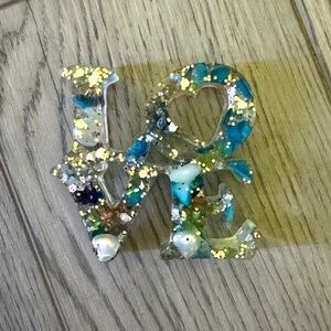 Handcrafted Resin Love Art Decor - Blue and Gold